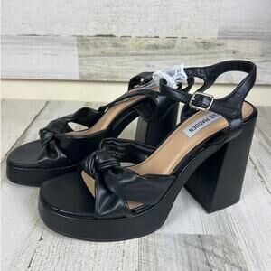 Steve Madden Women’s 9.5 Black Acceptance Faux Leather Platform Sandals NEW